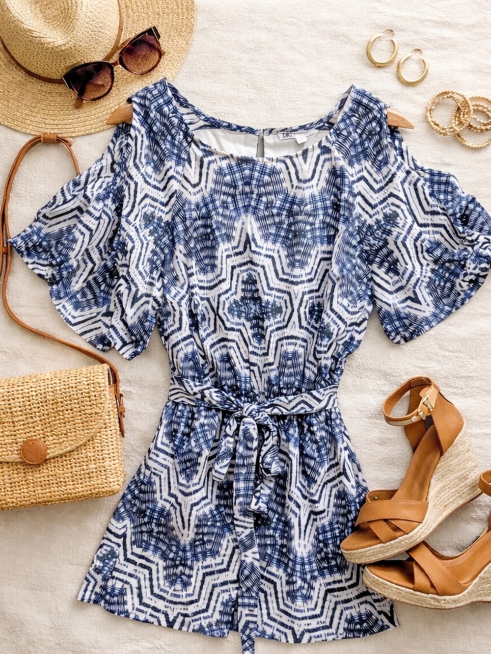 DR2 Navy and White Patterned Midi Dress with Tie brand new size L